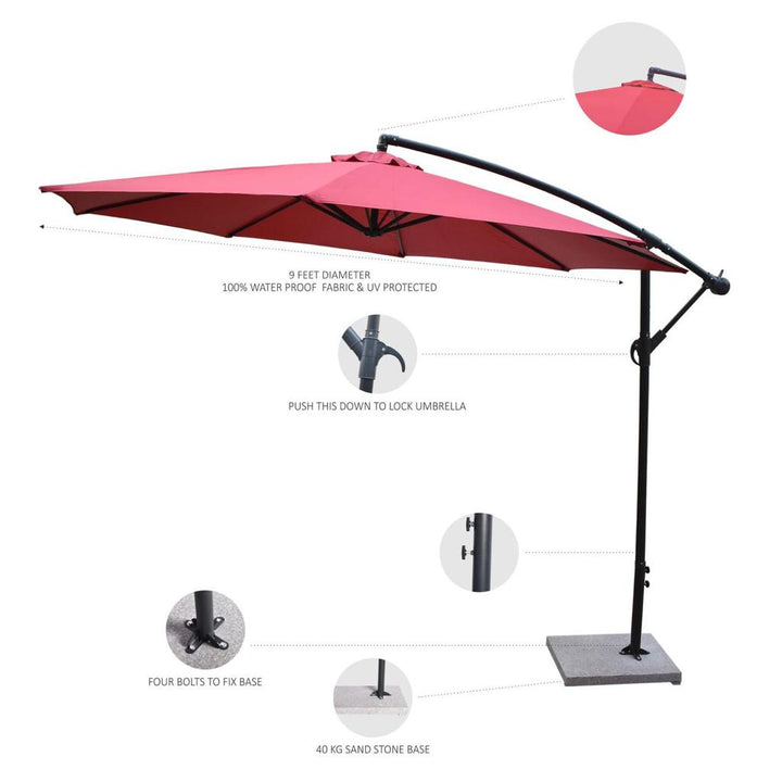 Aqua Luxury Side Pole Garden Umbrella With Stand (Round Mahroon) Umbrella