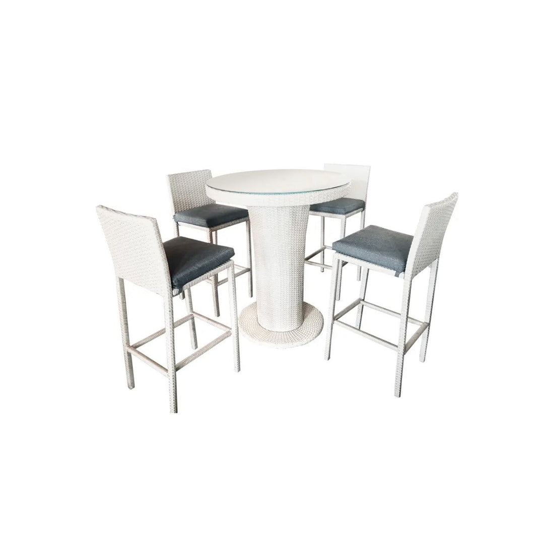 Epifanio Outdoor Patio Bar Set,  4 Chairs and 1 Table For Balcony (White)