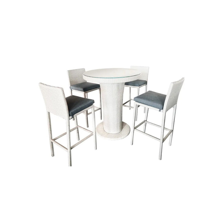 Epifanio Outdoor Patio Bar Set,  4 Chairs and 1 Table For Balcony (White)