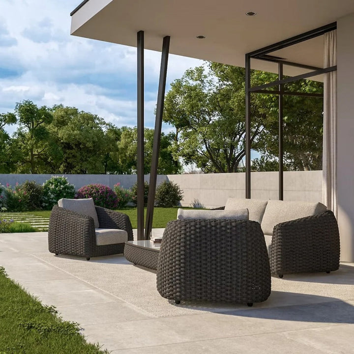 Deskoy Outdoor Garden Balcony Sofa Set 2 Seater, 2 Single seater and 1 Center Table Set, Braid & Rope (Black)