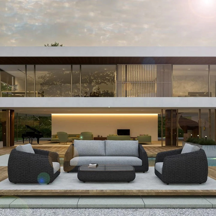 Deskoy Outdoor Garden Balcony Sofa Set 2 Seater, 2 Single seater and 1 Center Table Set, Braid & Rope (Black)