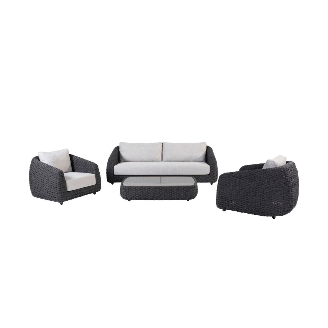 Deskoy Outdoor Garden Balcony Sofa Set 2 Seater, 2 Single seater and 1 Center Table Set, Braid & Rope (Black)