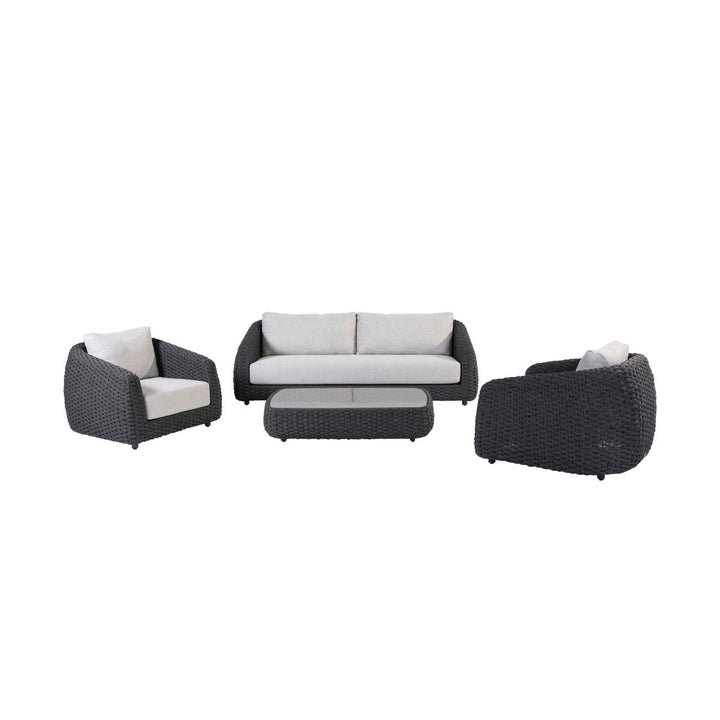 Deskoy Outdoor Garden Balcony Sofa Set 2 Seater, 2 Single seater and 1 Center Table Set, Braid & Rope (Black)