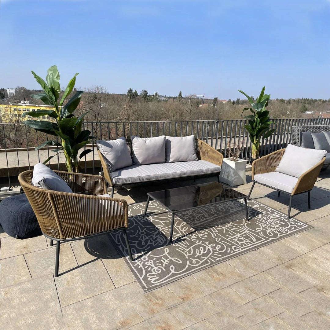 Goons Outdoor Sofa Set 3 Seater , 2 Single seater and 1 Center Table Set (Khaki) Braided & Rope