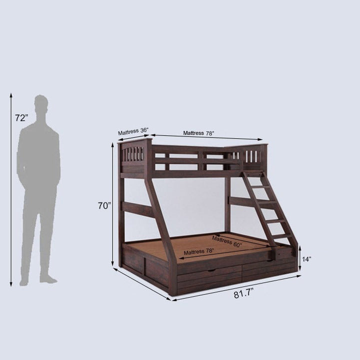 Susana Solid Sheesham Bunk Bed With Drawer Storage