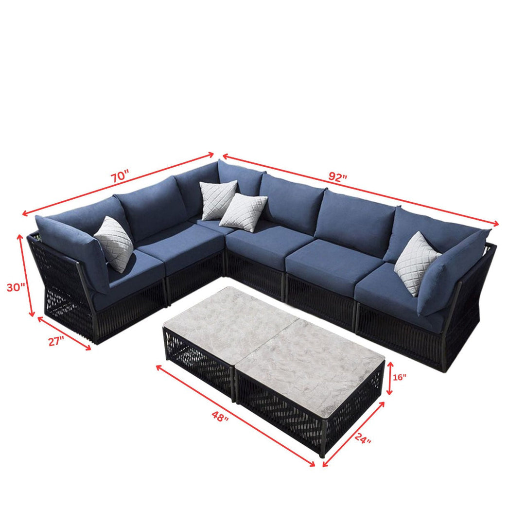 Jacobo Outdoor Sofa Set 6 Seater and 1 Center Table Set (Blue) Braided & Rope