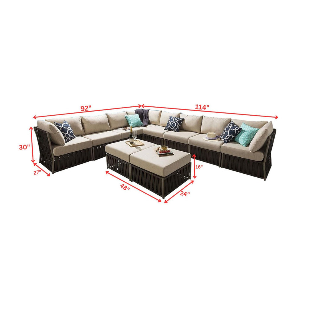 Pepito Outdoor Sofa Set 8 Seater, 2 Ottoman Set (Brown)