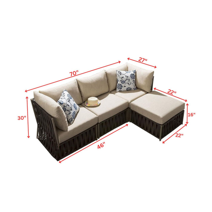 Ezequiel Outdoor Sofa Set 3 Seater and 1 Ottoman Set (Brown)