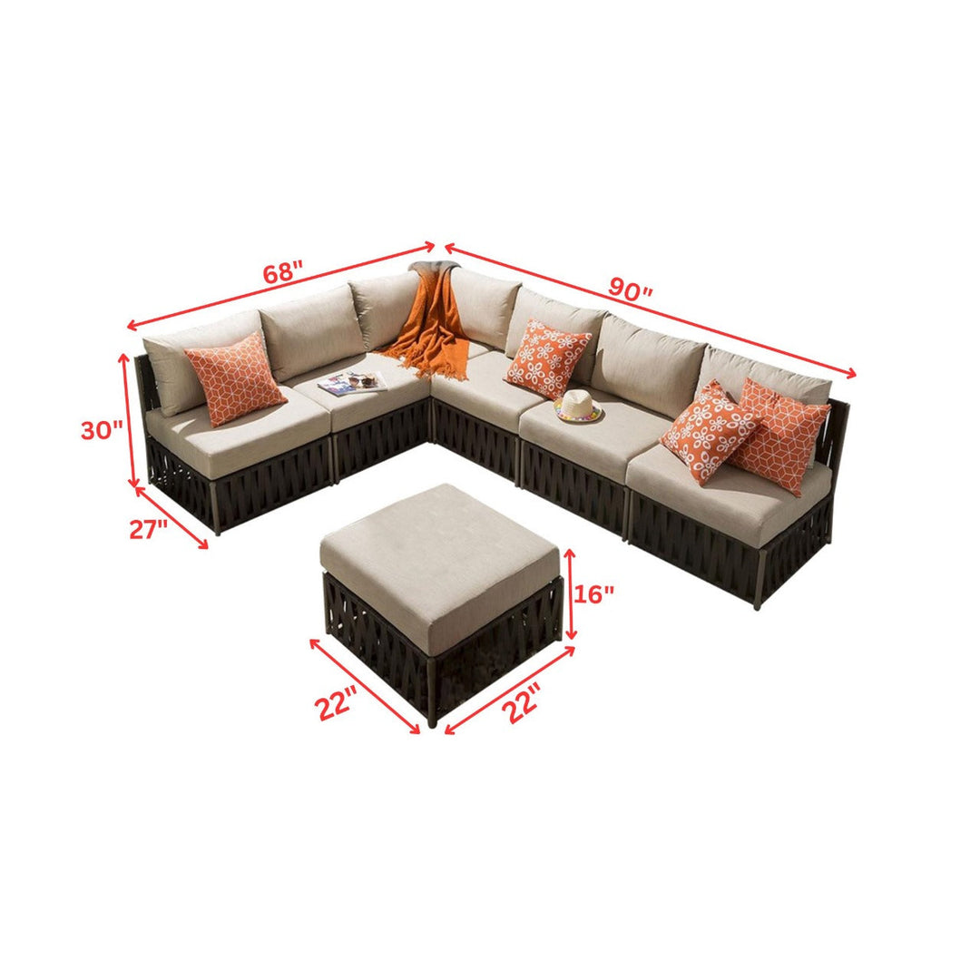 Curro Outdoor Sofa Set 6 Seater and 1 Ottoman Set (Brown)