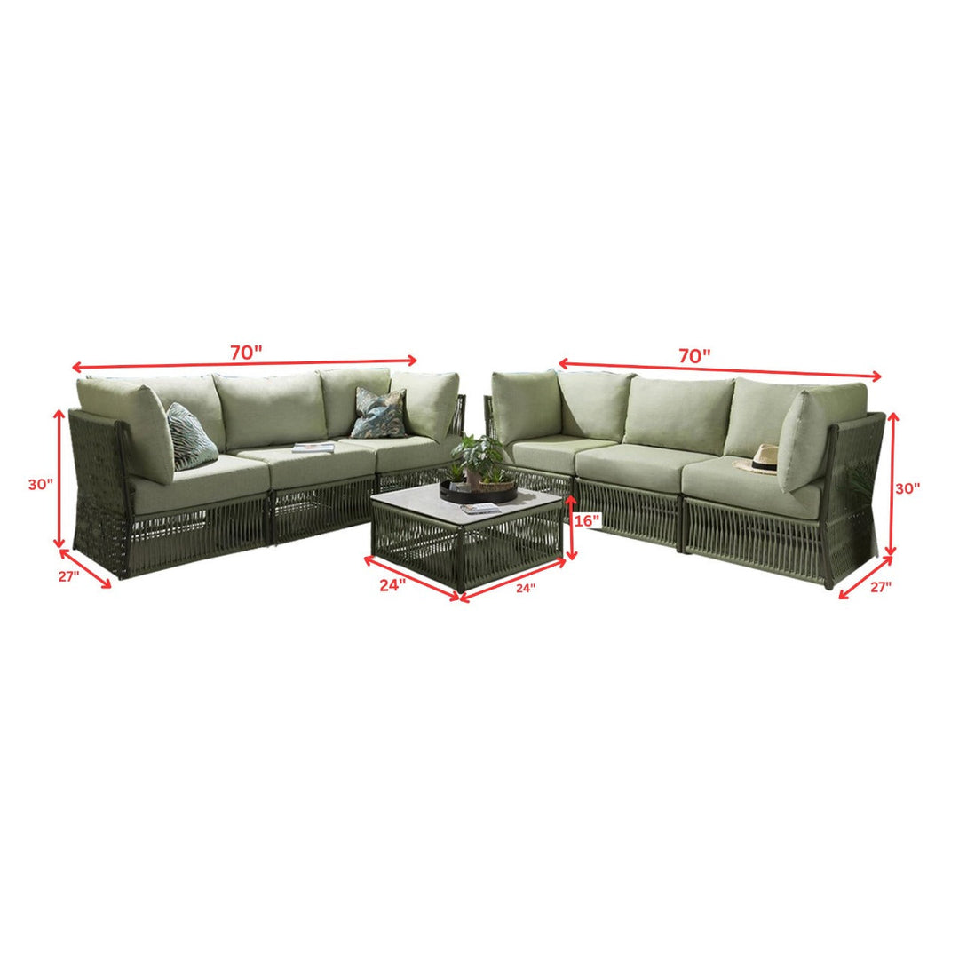 Arsenio Outdoor Sofa Set 6 Seater and 1 Center Table Set (Green) Braided & Rope