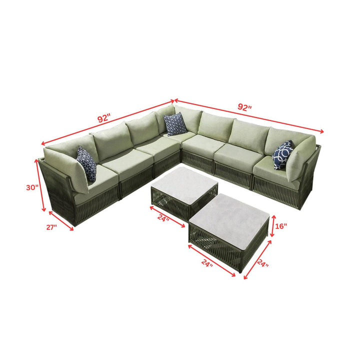 Deifilia Outdoor Sofa Set 7 Seater and 2 Center Table Set (Green) Braided & Rope