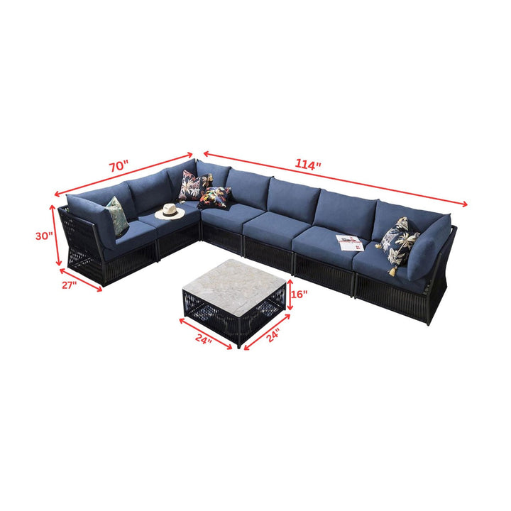 Carreon Outdoor Sofa Set 6 Seater and 2 Center Table Set (Blue) Braided & Rope