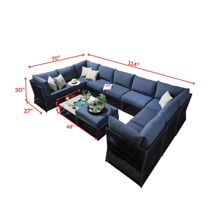 Griselda Outdoor Sofa Set 9 Seater, 1 Ottoman and 1 Center Table Set (Blue) Braided & Rope