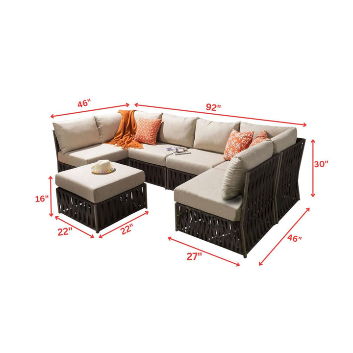 Borromeo Outdoor Sofa Set 6 Seater and 1 Ottoman Set (Brown)