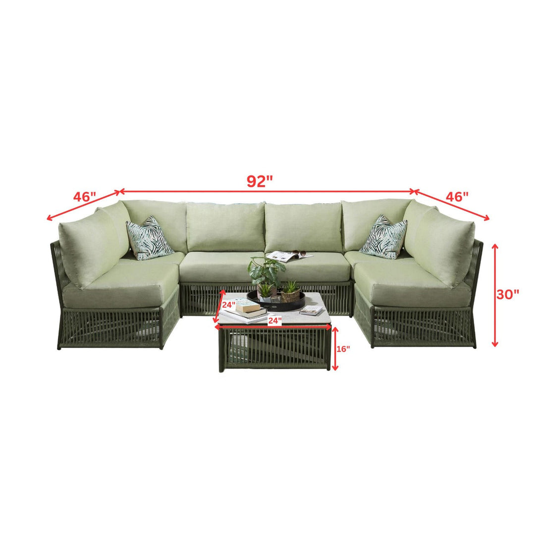 Vonnegut Outdoor Sofa Set 6 Seater and 1 Center Table Set (Green) Braided & Rope