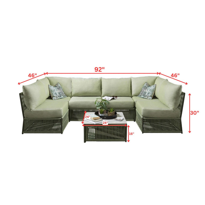 Vonnegut Outdoor Sofa Set 6 Seater and 1 Center Table Set (Green) Braided & Rope