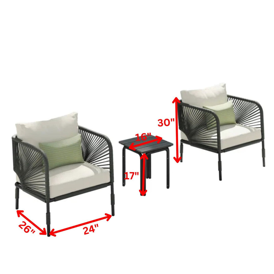 Werner Outdoor Patio Seating Set 2 Chairs and 1 Table Set (GREY) Braided & Rope
