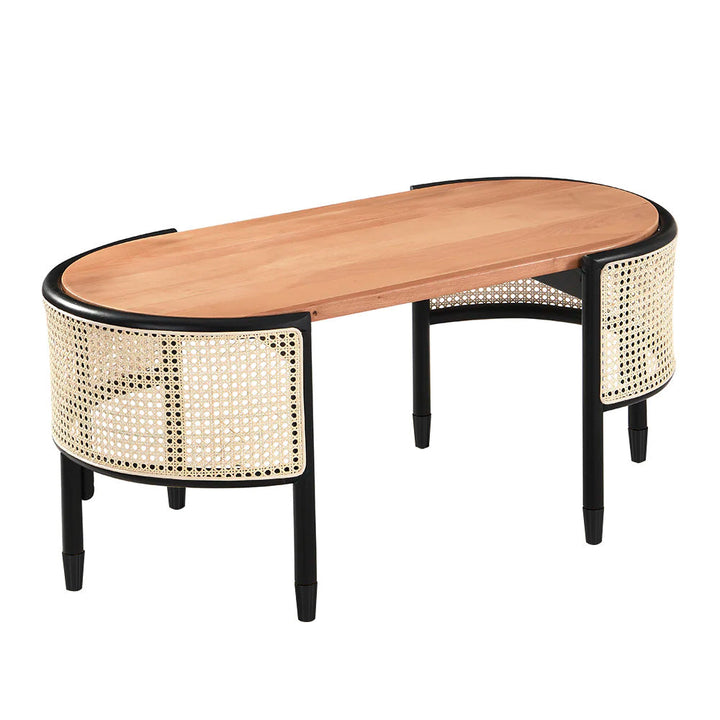 Jeanne Cane Rattan Solid Wood Oval Coffee Table Coffee Tables & Nesting Tables