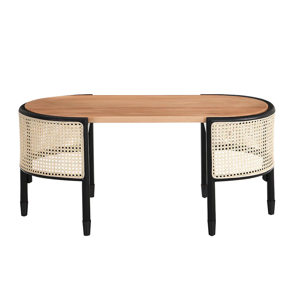 Jeanne Cane Rattan Solid Wood Oval Coffee Table Coffee Tables & Nesting Tables