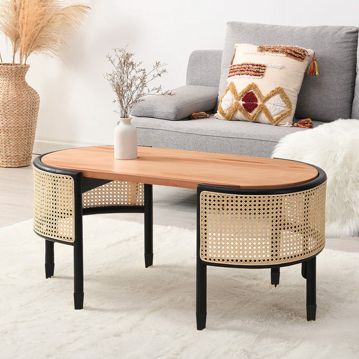 Jeanne Cane Rattan Solid Wood Oval Coffee Table Coffee Tables & Nesting Tables