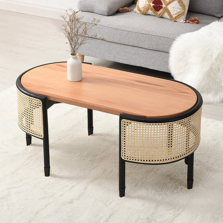 Jeanne Cane Rattan Solid Wood Oval Coffee Table Coffee Tables & Nesting Tables