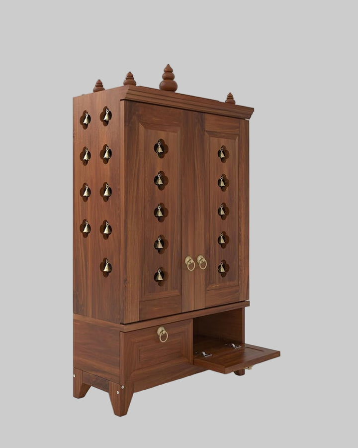 Yulia Solid Wood Pooja Mandir for Home with Doors | Handcrafted Home Temple