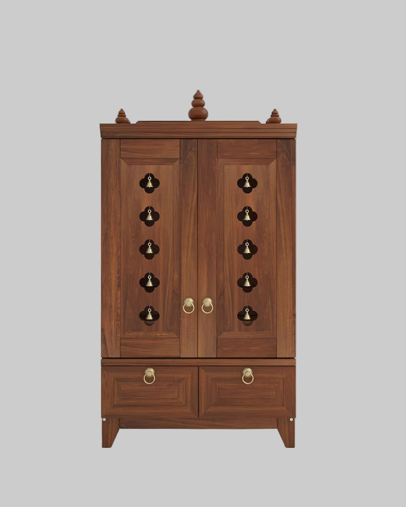 Yulia Solid Wood Pooja Mandir for Home with Doors | Handcrafted Home Temple