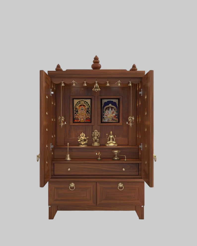 Yulia Solid Wood Pooja Mandir for Home with Doors | Handcrafted Home Temple