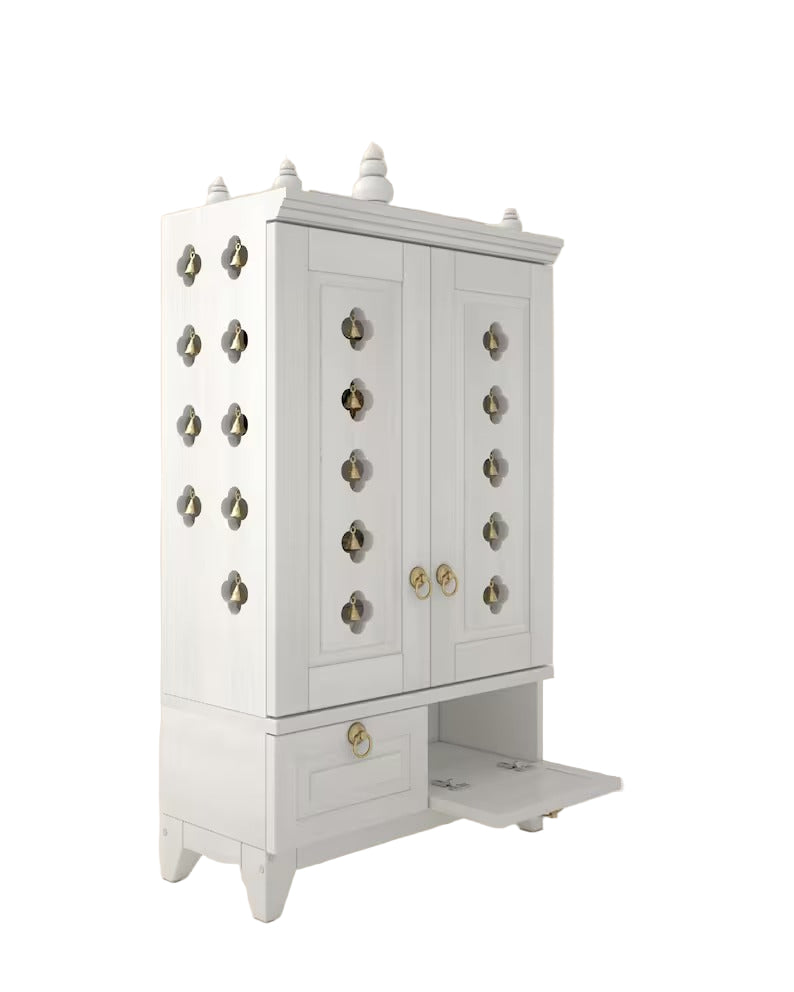 Yulia Solid Wood Pooja Mandir for Home with Doors | Handcrafted Home Temple - White