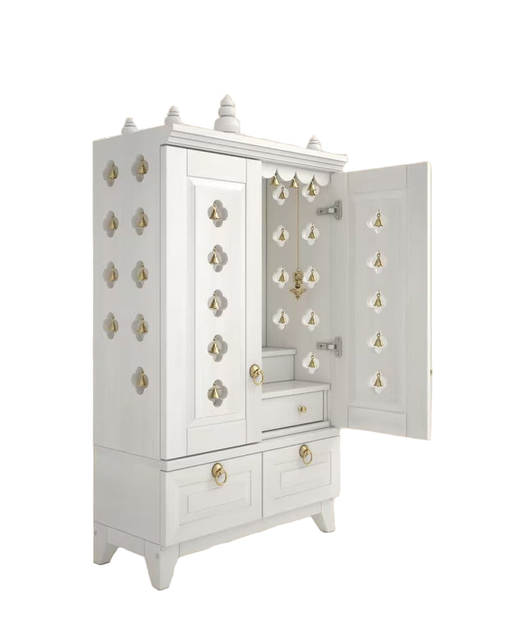 Yulia Solid Wood Pooja Mandir for Home with Doors | Handcrafted Home Temple - White