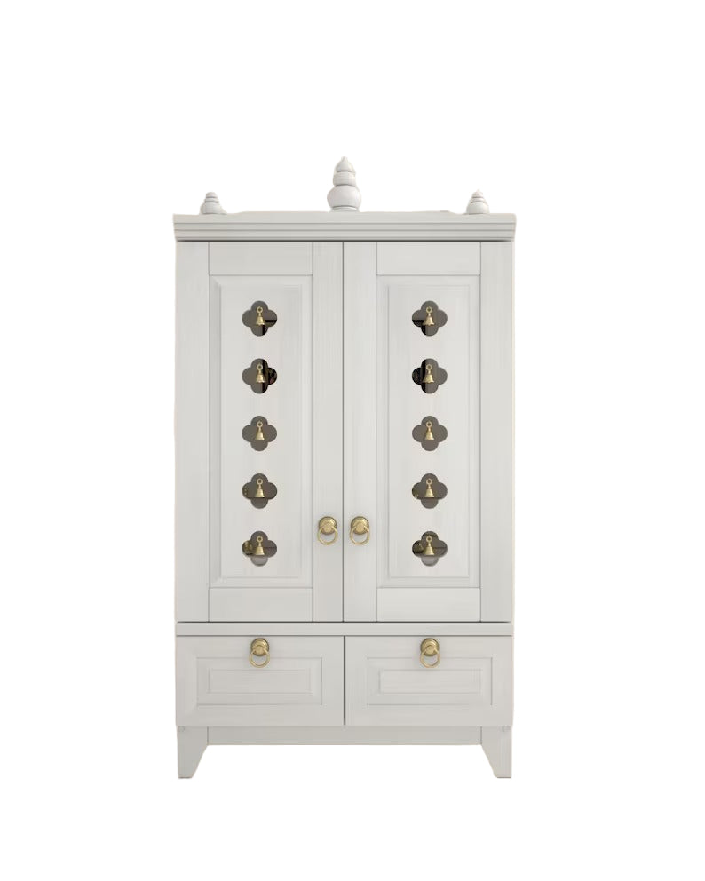 Yulia Solid Wood Pooja Mandir for Home with Doors | Handcrafted Home Temple - White