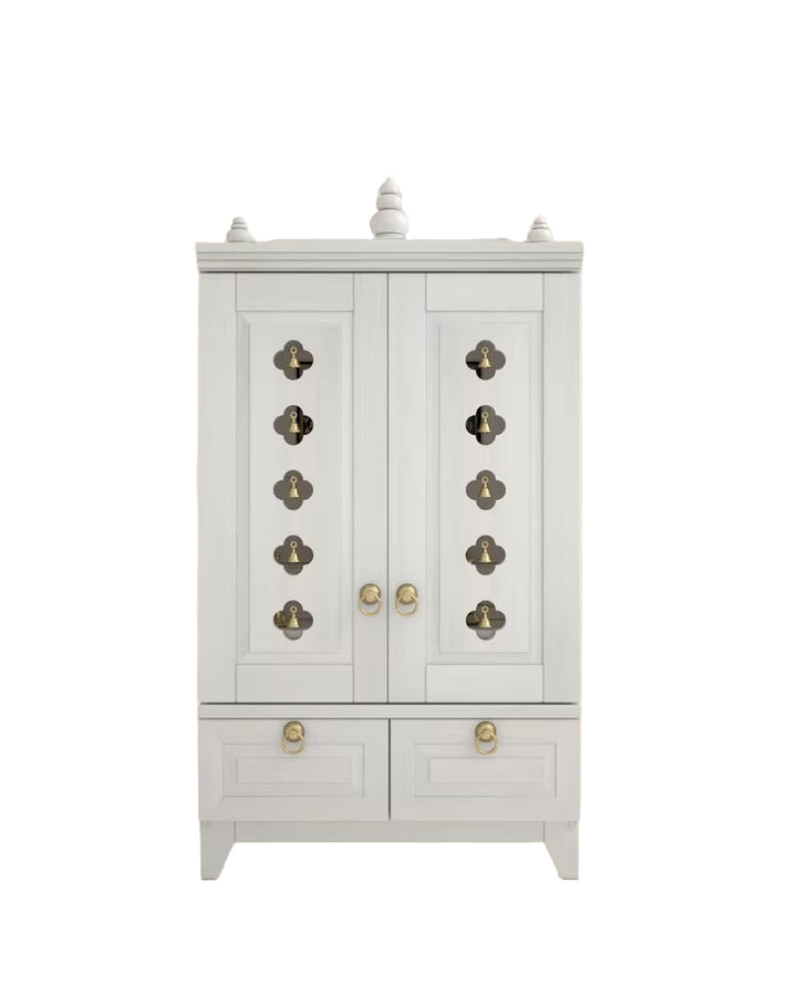 Yulia Solid Wood Pooja Mandir for Home with Doors | Handcrafted Home Temple - White