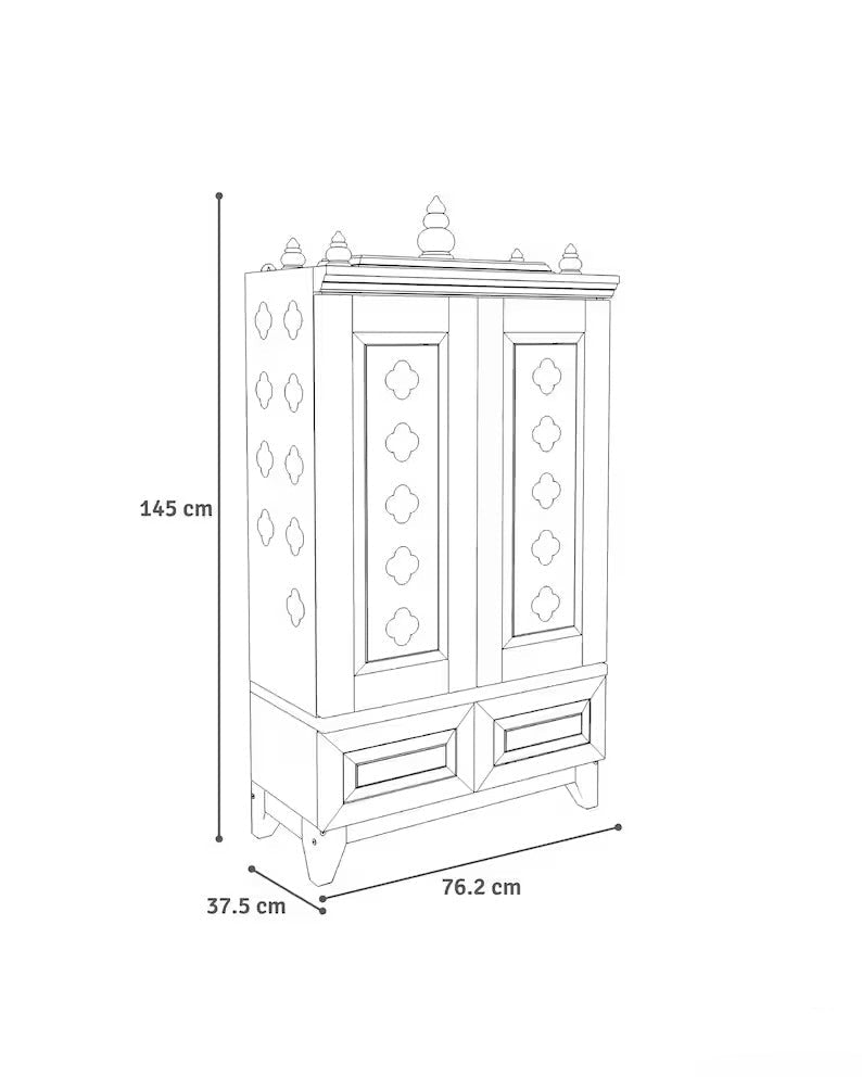 Yulia Solid Wood Pooja Mandir for Home with Doors | Handcrafted Home Temple - White