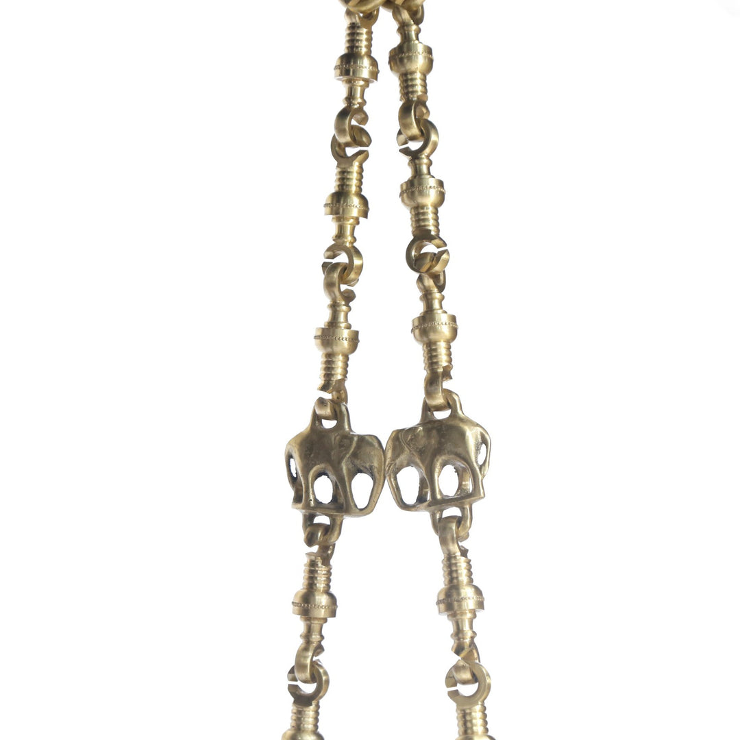 Akshara Wooden Brass Chain Royal Carved Elephants pillar Swing