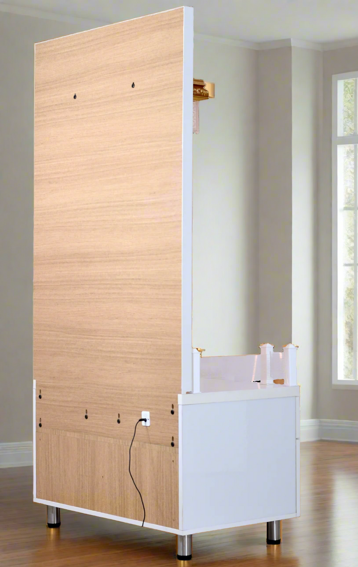 Zuri Designer Large Wooden Mandir with Floating Shelves in Hi Gloss White Colour