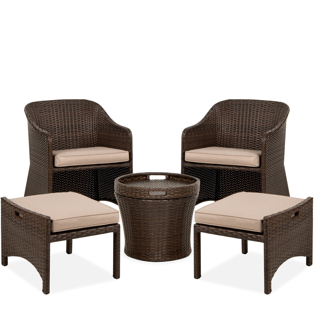 Arokya Outdoor Patio Seating Set 2 Chairs 2 Ottoman and Table Set (Brown)