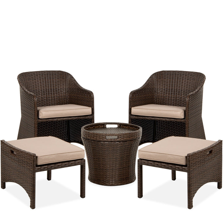 Arokya Outdoor Patio Seating Set 2 Chairs 2 Ottoman and Table Set (Brown)