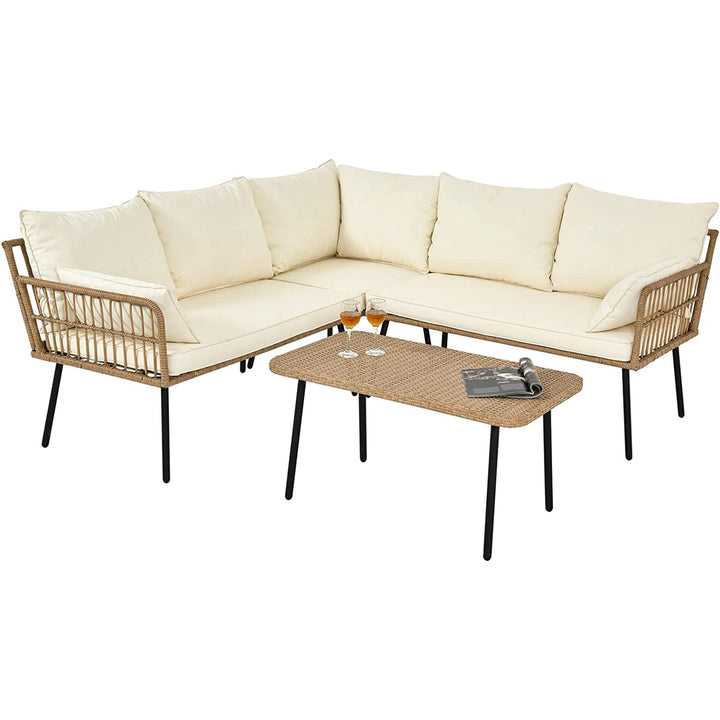 Tyamo Outdoor Garden Balcony Sofa Set 5 Seater and 1 Center Table Set (Tan + Beige)