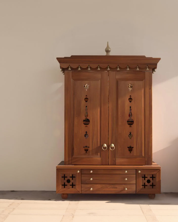 Maria Large Wooden Pooja Mandir for Home | Handcrafted Home Temple - Honey