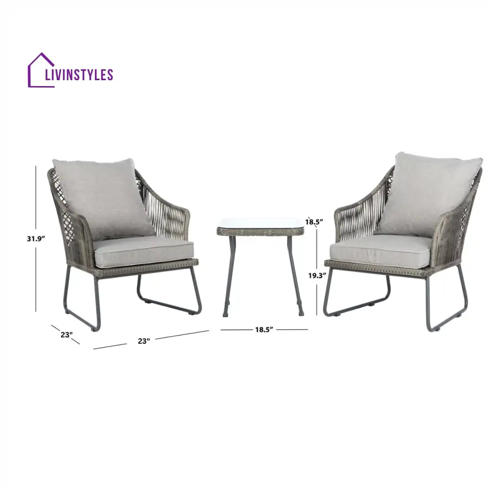 Aadhan Outdoor Patio Seating Set 2 Chairs and 1 Table Set (Grey) - Coffee Table Sets