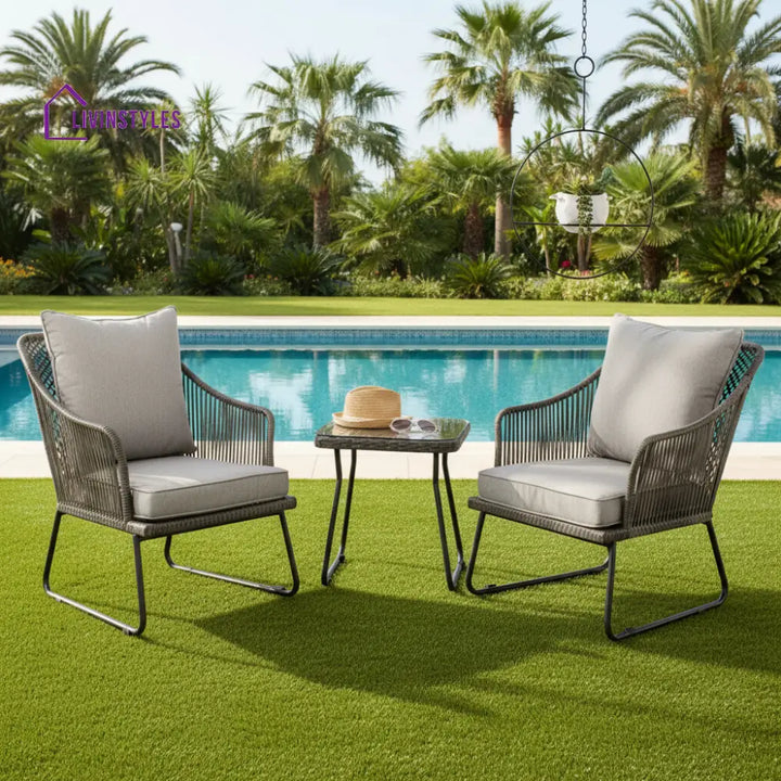 Aadhan Outdoor Patio Seating Set 2 Chairs and 1 Table Set (Grey) - Coffee Table Sets