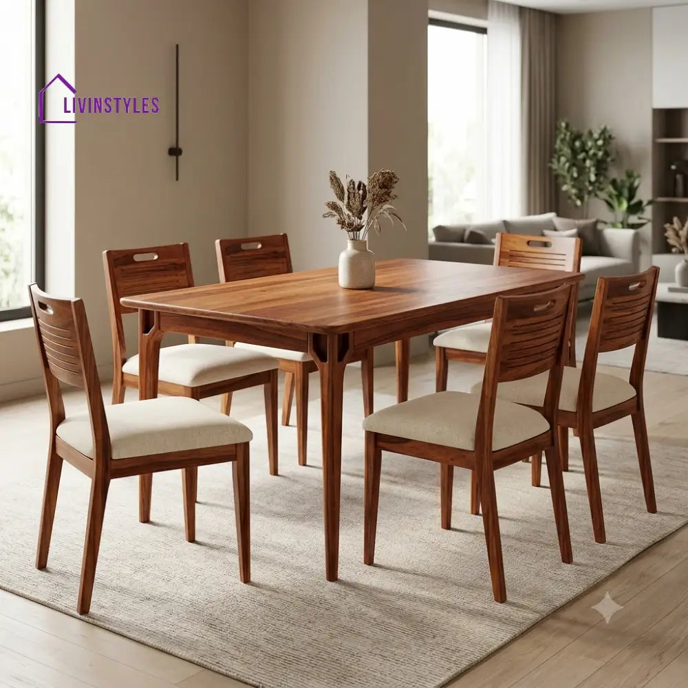 Aadhira Premium Solid Wood Dining Table Set for 6 People
