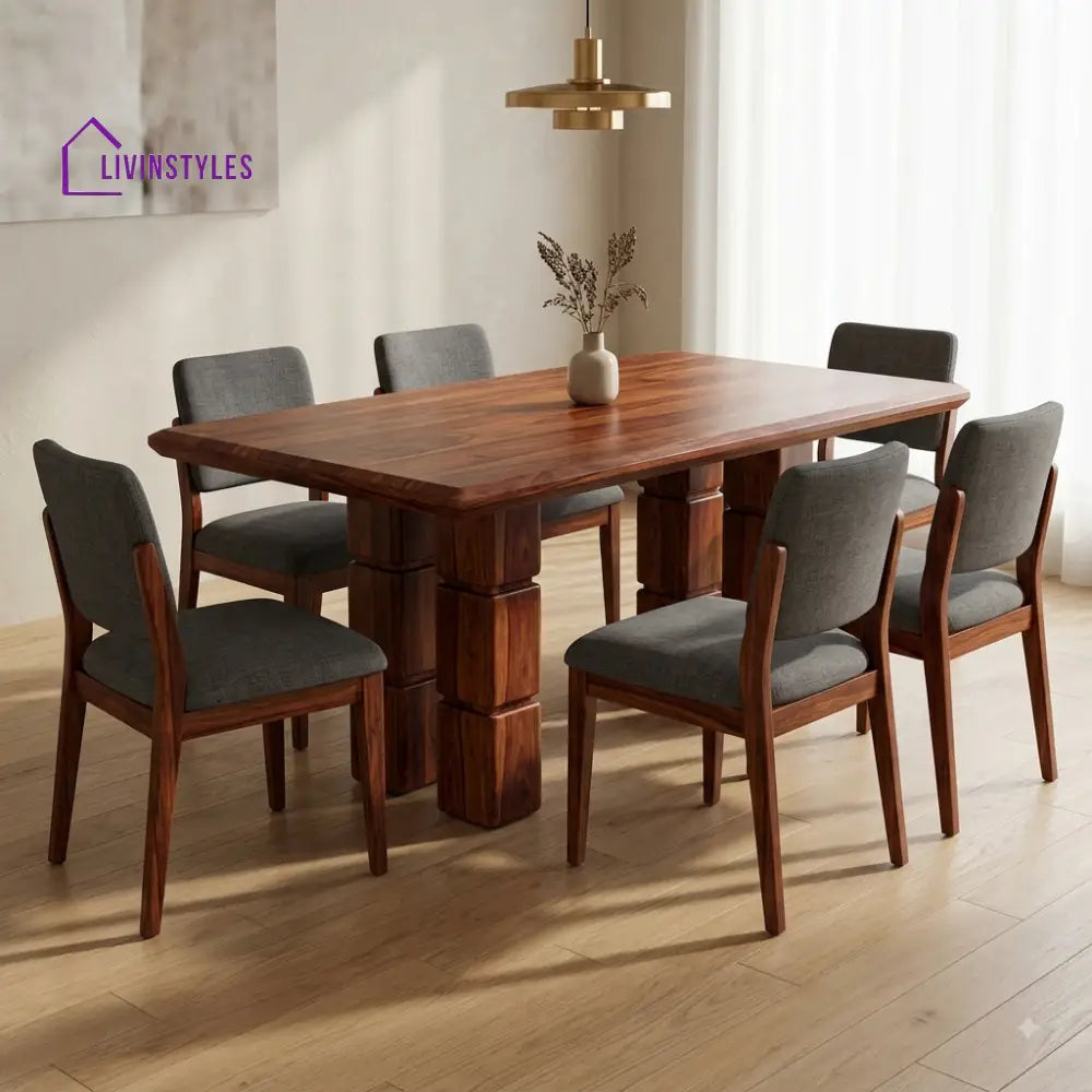 Aadhira Premium Wooden 6 Seater Dining Table Set