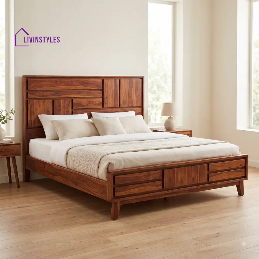 Aadhira Sheesham Wood King Size Bed | Wooden Bed without Storage