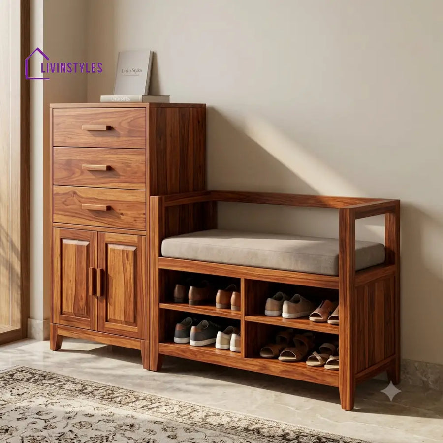 Aadhira Sheesham Wood Shoe Rack | Wooden Shoe Cabinet