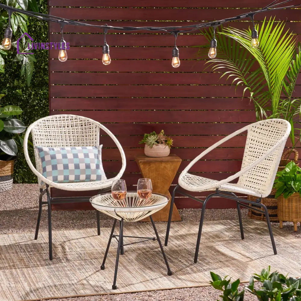 Aadhish Outdoor Patio Seating Set 2 Chairs and 1 Table Set (Cream) - Coffee Table Sets