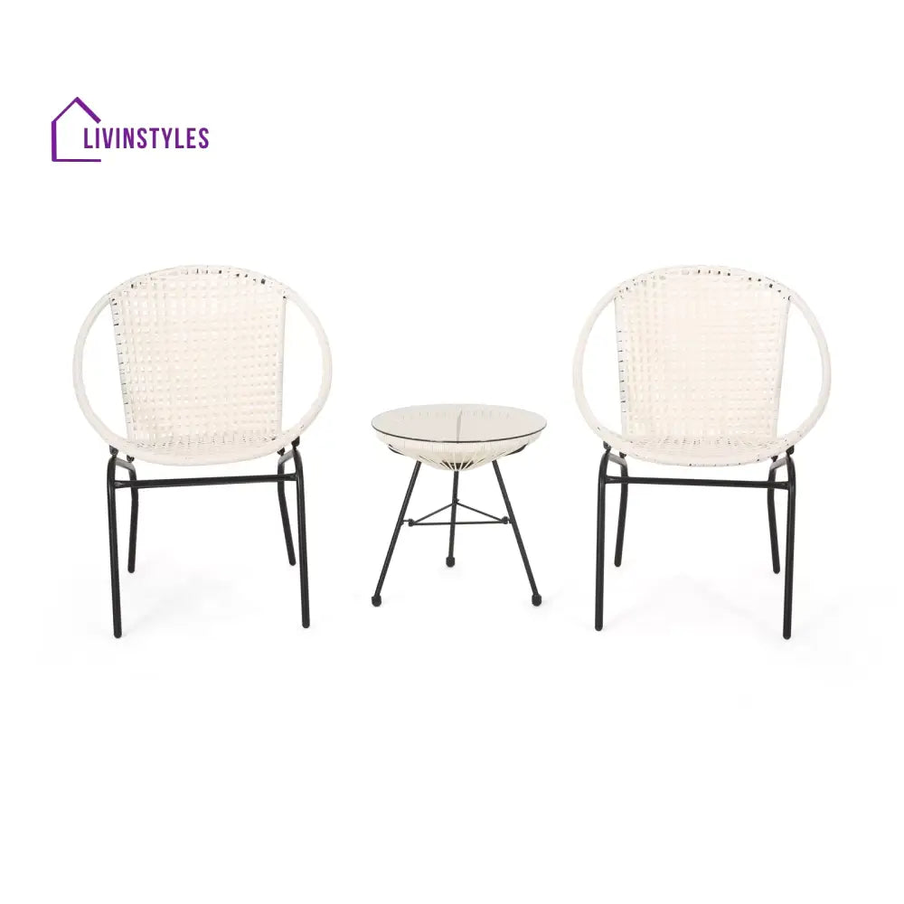 Aadhish Outdoor Patio Seating Set 2 Chairs and 1 Table Set (Cream) - Coffee Table Sets