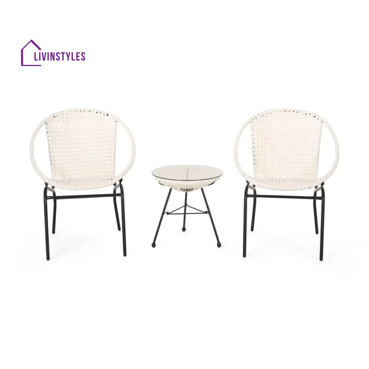 Aadhish Outdoor Patio Seating Set 2 Chairs and 1 Table Set (Cream) - Coffee Table Sets