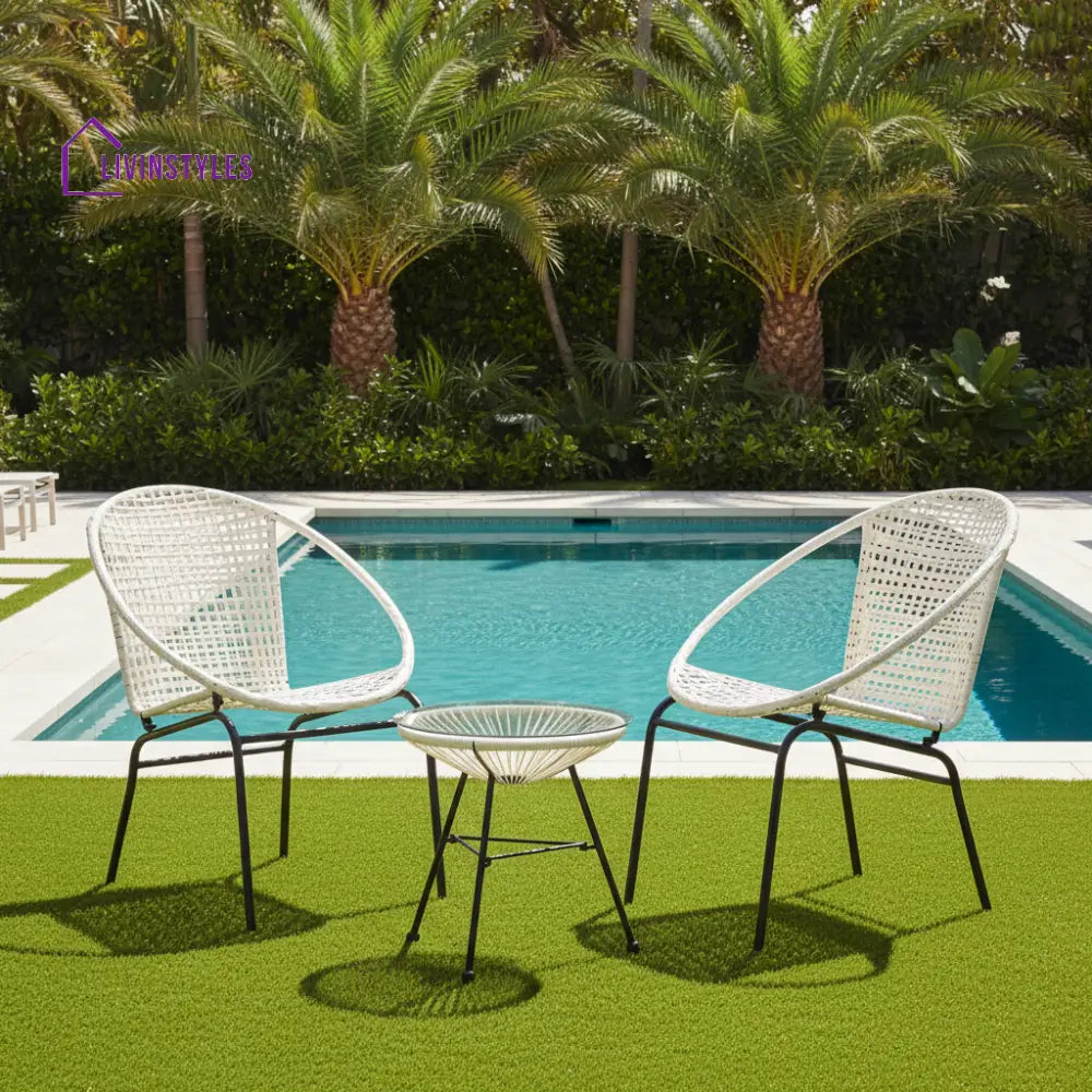 Aadhish Outdoor Patio Seating Set 2 Chairs and 1 Table Set (Cream) - Coffee Table Sets
