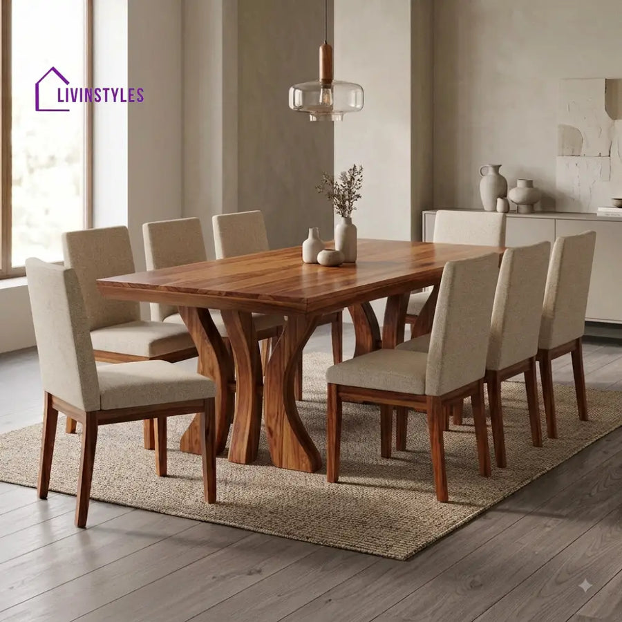 Aadhya Premium Solid Wood 8 Seater Dining Table Set